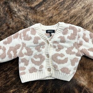 DKNY White and Tan Cheetah print girls Cardigan